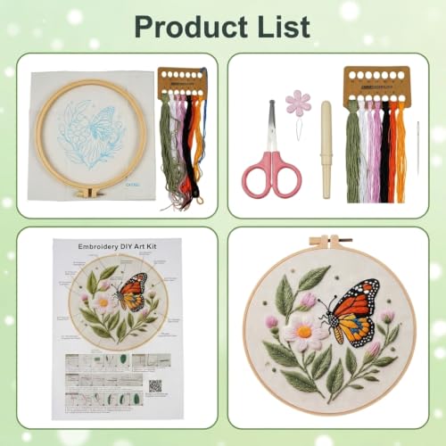 Image of PATPAT 1 Set DIY Flower Cross Stitch Embroidery Kit for Beginners, Embroidery Thread Set with Pre Printed Learning Designs Hoop Threads Punch Needle Kit and Tools, Perfect Stitching and Fabric Kit