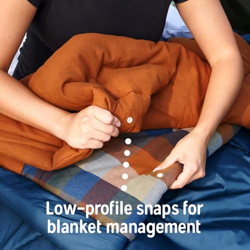 Image of Kelty Wayback Flannel Lined Sleeping Bag, Built in Blanket, Traditional Rectangle Shape, Organic Flannel Cotton Liner, Dual Locking Slide Zips