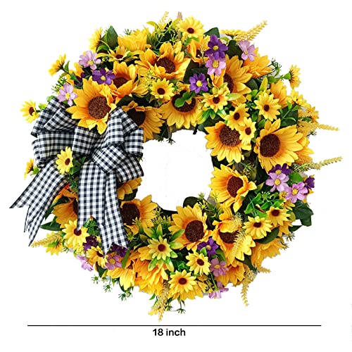 Wezeho 18" Artificial Sunflower Wreath For Front Door, Handmade Slik Flower Wreath With Hook And Bow, Spring And Summer Door Wreath For Home Party Festival Wedding Decor #TOP7