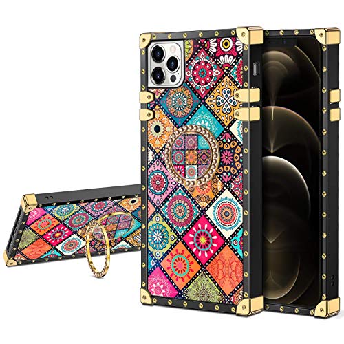 JAKPAK Compatible with iPhone 12 Pro Max Case with Ring Holder Kickstand for Girls Women Luxury TPU Case Shockproof Protective Cover Compatible with iPhone 12 Pro Max 6.7 inch Retro Flower