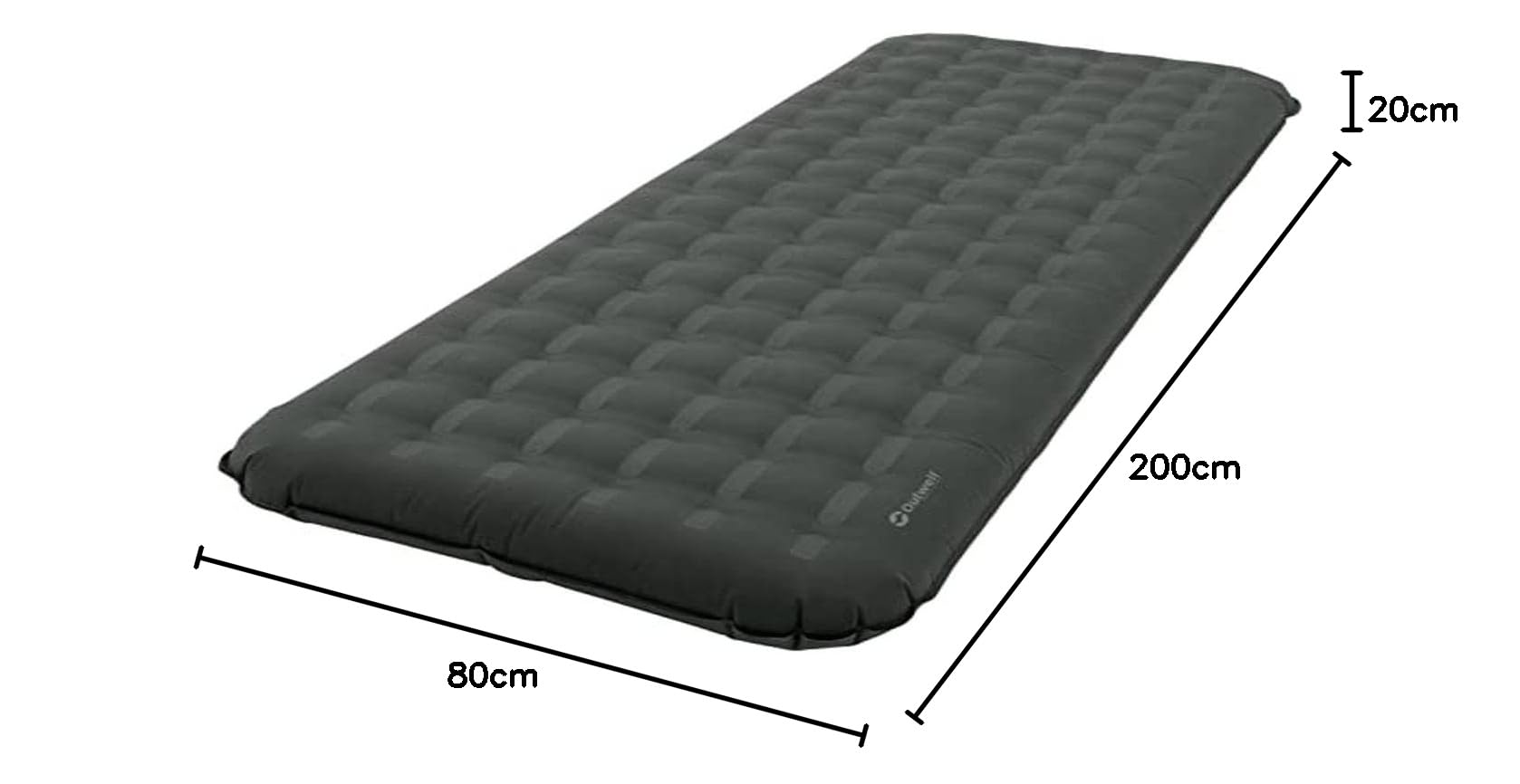 Outwell Flow Airbed Single 200 x 80 x 20 cm, czarny, szary