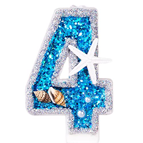 2.76" Large Birthday Candles Number 4 For Cake, Shell Sequins Number Candles For Birthday Party Wedding Anniversary Decorations #TOP25
