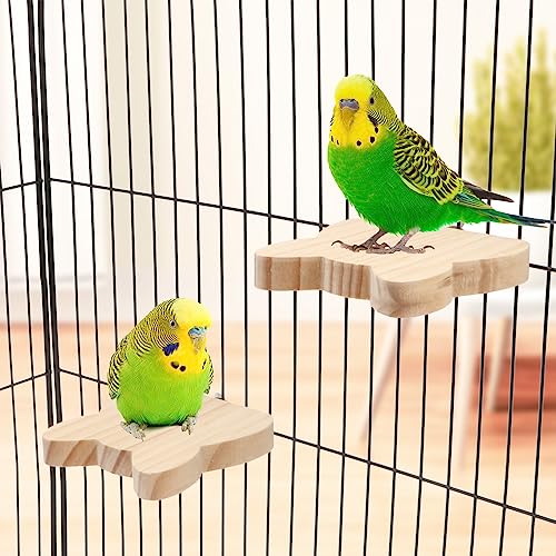 Image of 2 Pieces Bird Perch Platform Wooden Stand Toy for Small Bird Parrot Parakeet Cockatiel Budgie Lovebirds Conures Finches Rat Cage Accessories (Cat Head Shape)