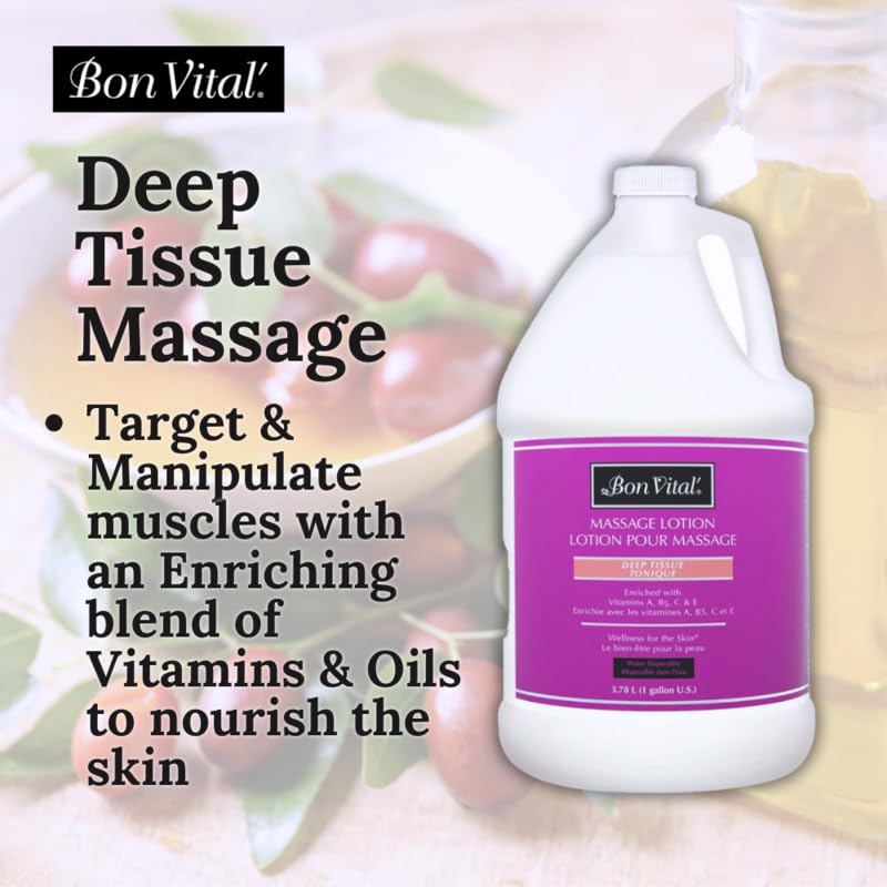 Bon Vital' Deep Tissue Massage Lotion, 1-Gallon, Professional-Grade Moisturizing Lotion for Deep Tissue Therapy, Non-Greasy Skin Softening Formula, Muscle Relaxation, Unscented - Image 2
