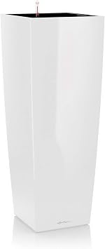 Lechuza CUBICO Alto Cream White High Gloss, Self-Watering Large Tall Planter, H41.3 L15.7 W15.7 in