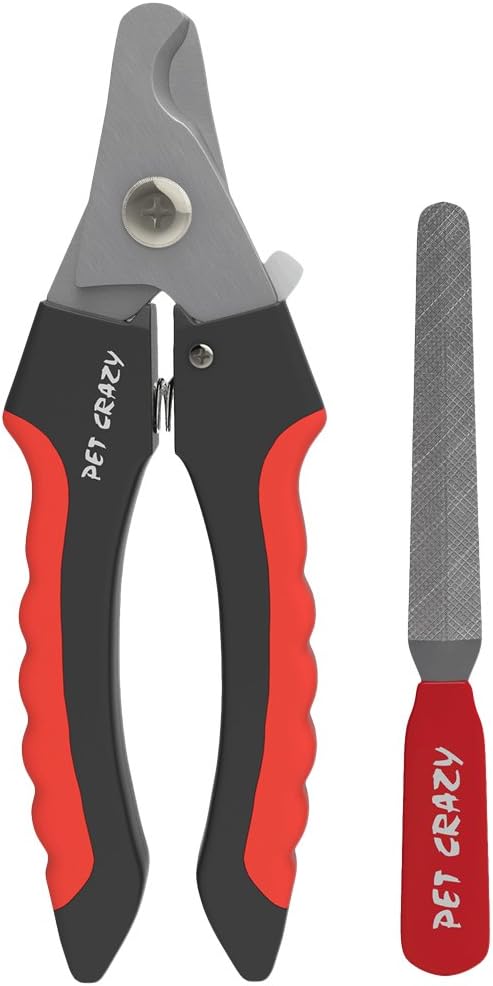 PET CRAZY Dog Cat Nail Clippers - Lightweight and Durable - SALE PRICE - Extremely Sharp and Easy to use - Stainless Steel - Saves time - Comfortable Rubber grip -BEST VALUE with a NAIL FILE Included - Be a responsible Pet Crazy Customer - Make your pet happy or 100%