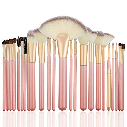 Makeup Brushes, MMBeauty 24 Pieces Makeup Brushes Set Premium Synthetic Powder Blush Foundation Eye Shadow Highlight Lip Eyeliner(Light Pink)