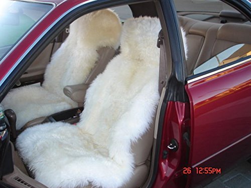 Starose New Zealand Genuine New Zealand Sheepskin Car Seat Covers Lambskin Bucket Seat Covers, Universal Fit, 2 Packs White