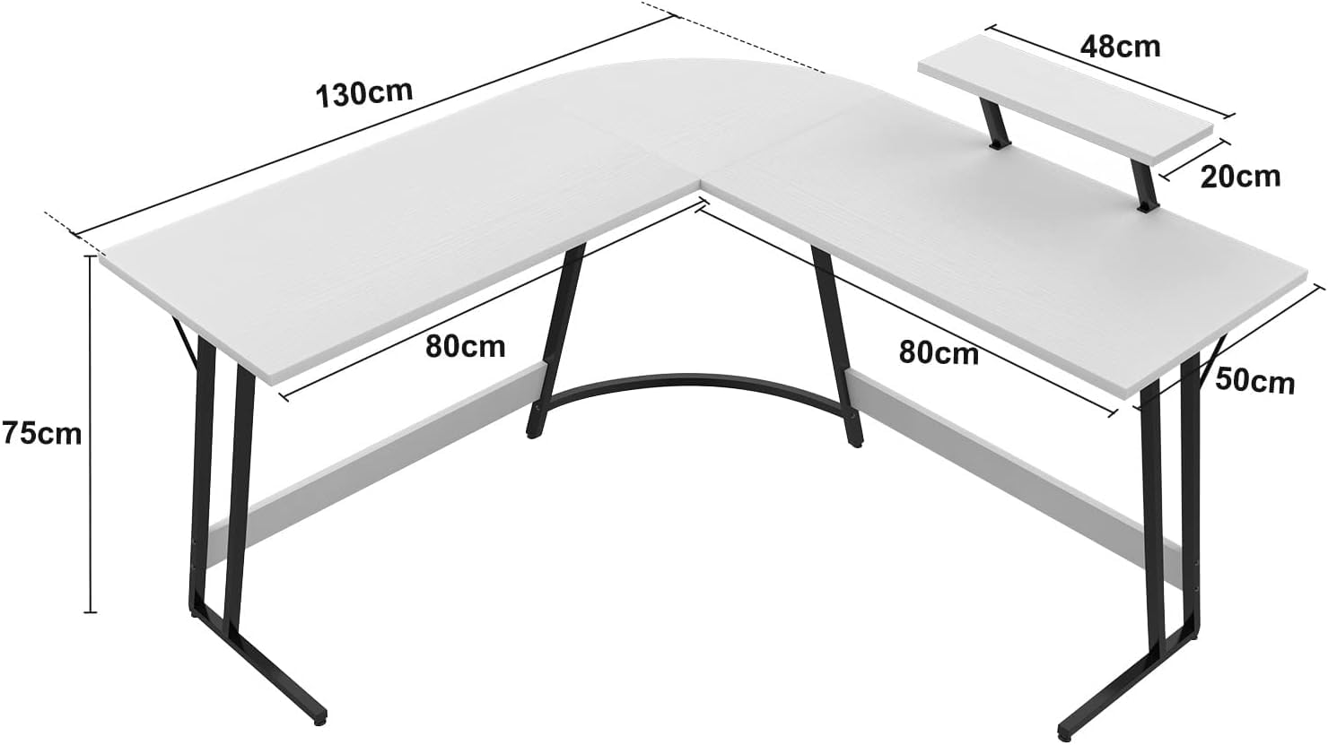 Devoko L-vormig gamingbureau, 150 x 130 x 75 cm, met verwijderbare monitorstandaard, hoekcomputerbureau, grote pc-schrijftafel voor thuis en op kantoor, eenvoudig te monteren, zwart mat
