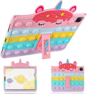 Vunake for iPad Pro 12.9 Case 6th 5th 4th 3rd Generation with Kickstand Pop On It Fidget iPad Case for Kids Girls Silicone Protective Tablet Case Cover for iPad 12.9 Inch 2022 2021 2020 2018,Unicorn