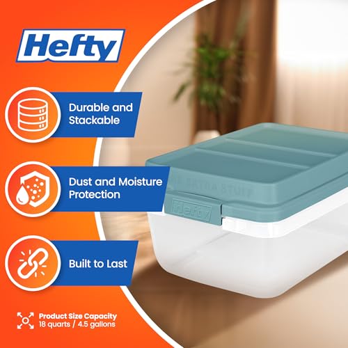 Hefty Hi-Rise Storage Bin with Lid, 18 Quart, Smoke Blue, 8 Pack - image 2