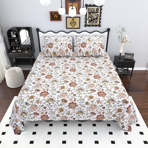 Image of Mafatlal Saanjh 144 TC Cotton King Size Bed Sheet 108x108 Inch | Modern Designer Bedsheet | Soft Cozy Cotton Feel | 2 Pillow Covers Included | Espresso Brown