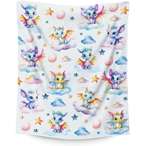 IWANGIFT Dragon Blanket Gifts for Girls Boys, Cute Throw Blankets for Sofa Couch, 30x40 Inches Lap Size Cozy Fuzzy Throws for Pets Kids Teens Adults Cover