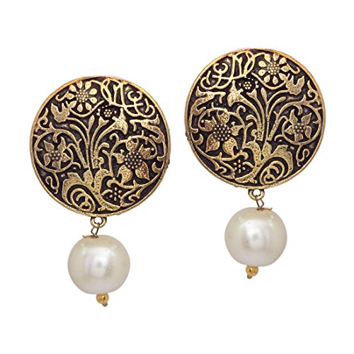 V L IMPEX Gold Oxidised Plated Coin Style Stud With White Beads Earrings for Girls (B074PXNFFW) Amazon Price History, Amazon Price Tracker