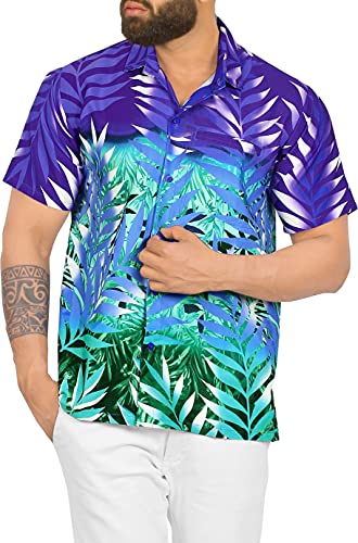 HAPPY BAY Tela del botón de los Hombres Abajo de Cuello de Manga Corta Bolsillo Frontal Hojas Tropicales Camisa de la Playa Impresos Ligera Lisa Impreso Corte clásico s Hawaiano Multi_AA342 L Cover