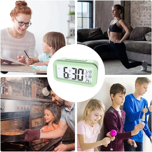 Image of Upgraded Digital Alarm Clock, 4.3 inch LED Display with Temperature Larger Lound Light Control Portable Snooze Calendar Brightness with Battery Powered Alarm Clocks Bedside for Everyone (Green)