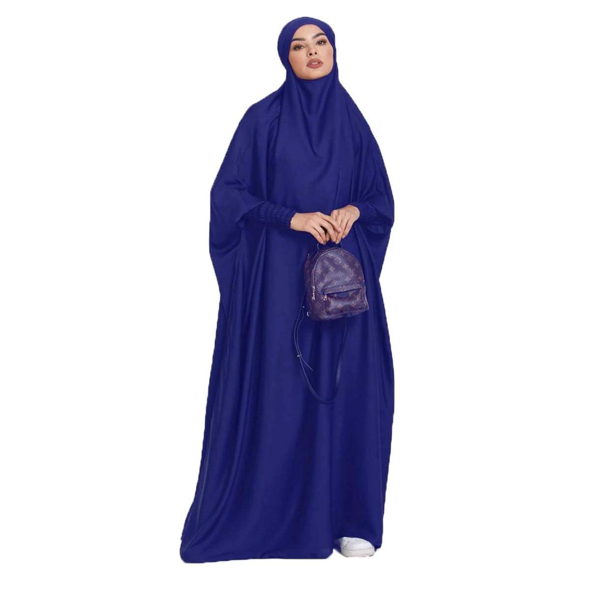 Ravent Women's Darkblue Muslim One Piece Prayer Dress For Abaya Dress Islamic Middle East Dubai Turkey Maxi Abaya Kaftan With Hijab Dress Full Length, One Size