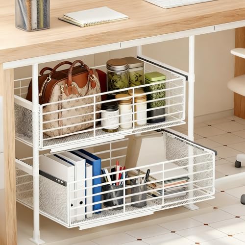 収納ラック キッチンラック シンク下収納ラック キャビネット用 引き出し式 バッグ収納ラック、大容量、幅調節可能30〜50cm、頑丈なサポート 伸縮式デザイン、衣類、ワードローブ用(65-85cm)