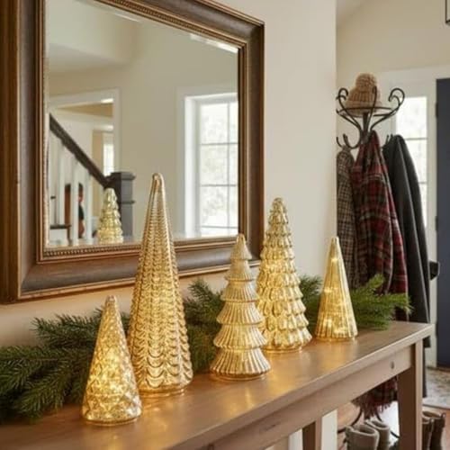 Centros de mesa artificiales en forma de árbol de Navidad con luces para regalar 3