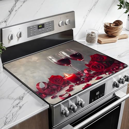 BSFHH Heat-Resistant Glass Stove Top Cover with Anti-Slip Rubber Coating – 28.5x20.5 Inch Electric Stove Protector, Scratch-Resistant, Expands Counter Space, Stylish Kitchen Decor