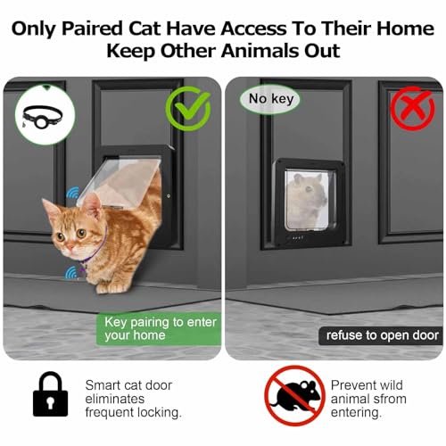 Chatière électronique avec reconnaissance par puce - Verrouillage à 4 voies - Télécommande - Joint résistant aux intempéries - Installation facile - Pour chats jusqu'à 11,3 kg