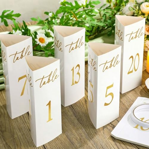 Maitys Trifold Wedding Table Numbers 1-20 Paper Table Number Cards, Gold