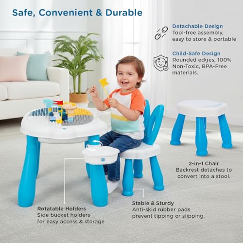 Image of Mee Mee Busy Bench Kids Activity Table with Chair | 2-in-1 Study & Building Desk | Reversible Dual-Sided Top | Marble Run Game Set | Storage Compartment | Musical Play Table | Toddler Table 2-6 Years