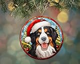 HKDesignGift Bernese Mountain Christmas Stained Glass Ceramic Ornament, Christmas Tree Hanging Ornament, Dog Stained Glass Ornament, Ornament Religious Gift for Christians Printed on Both Sides