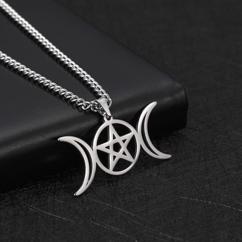 NIGHTCRUZ 2PCS Witch Necklace, Triple Moon Goddess Pendant, Hecate Wheel Necklace4