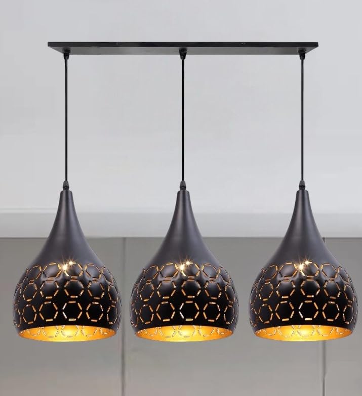 Aluminium Black Laser Cut 3 Light Linear Hanging Light Ceiling Pendant Lamp Drop, Antique Décor (Bulb not Included) Big Linear Set-image-30