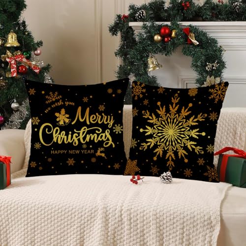 Kissenbezüge Weihnachten Schwarz und Gold Sofakissen 45x45 Bezüge...
