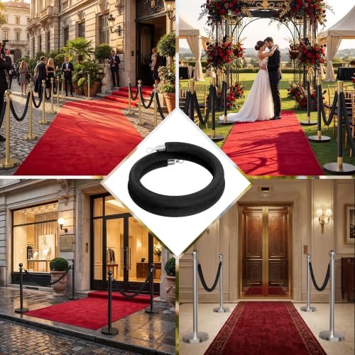 Image of 2PCS Black Velvet Stanchion Ropes 5 Ft Crowd Control Ropes Barrier with Silver Hooks for Party Supplies,Photobooth Accessories, Prom,Birthday,Business,Wedding, Museums