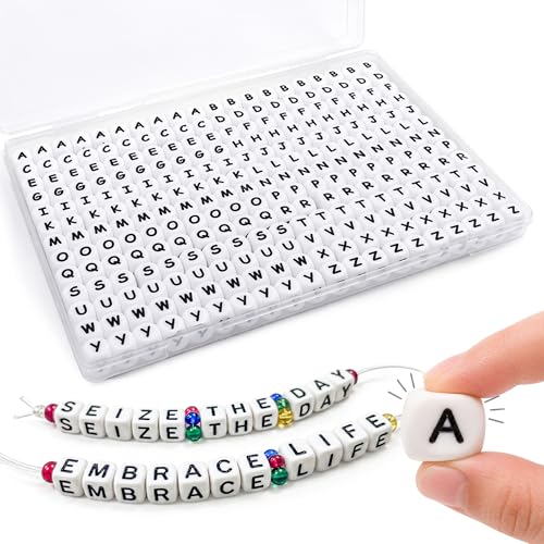 260Pcs Silicone Letter Beads 12mm White Square Soft Letter Bead for Name Keychains Making 10 Sets A-Z Silicone Alphabet Beads with Storage Box Ideal Crafts Kit for Bracelet Keychains