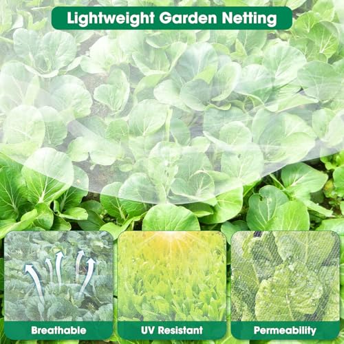 Unves 2 Pack 10 x 33 FT Garden Netting, Mosquito Net Ultra Mesh for Garden Protection Vegetable Fruits, Raised Bed Plant Covers Insect Bird Netting Protect Plants from Birds Bugs - Thumbnail 3