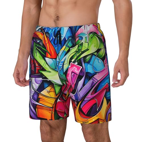 Graffiti Drawing Built-in Compression Lining Men's Double Swim Trunks Shorts Beach Shorts with Two Pockets2