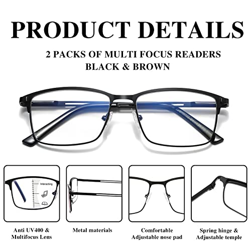 Image of LKEYE Progressive Multifocus Reading Glasses Men No Line Multifocal Transition Blue Light Readers Metal Wide Frame Eyeglasses