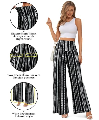 JZC Women's Palazzo Lounge Pants Stretchy Wide Leg Casual Pants Comfy High Waist Flowy Pants S-3XL