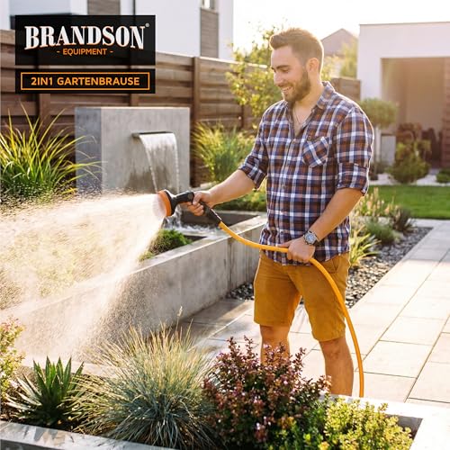 Brandson - Handbrause frostsicher 3/4 Zoll − Hochdruck Gartenbrause Garten - wechselbare Sprühköpfe – Multifunktionskopf 8 Sprühmuster – Hochdruck Jet Aufsatz