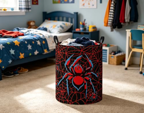 Image of Baby Laundry Basket Baby Nursery Hamper Kids Laundry Basket Toy Storage Bin for Boys Room Decor Gift Baskets for Bedroom Bathroom(Spiders)