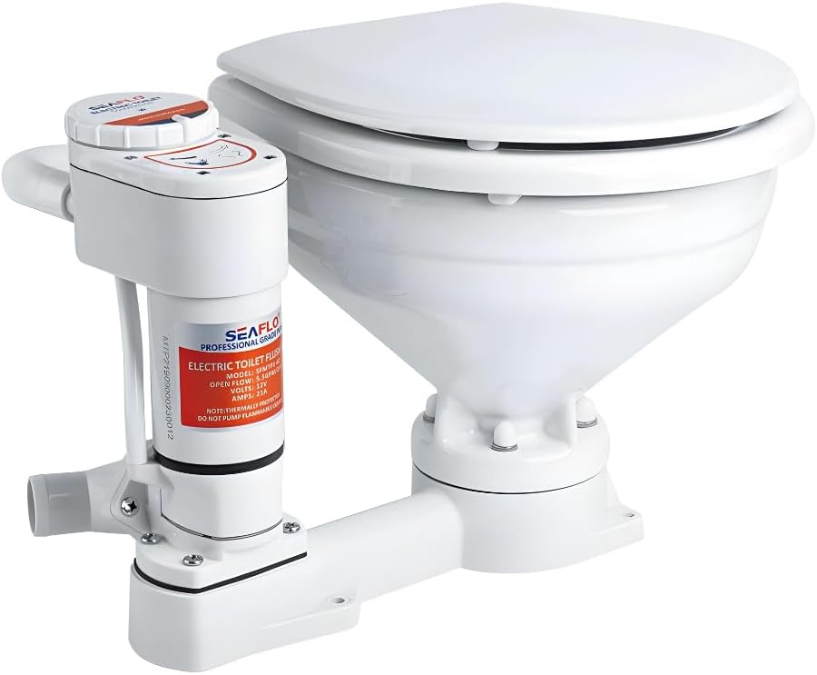SEAFLO Electric Toilet Conversion Kit installed on a marine toilet
