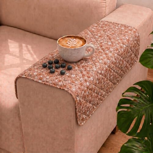 Image of STITCHNEST 'Frostvine Collection' Sofa Armrest Cover | Cotton Quilted Fabric, Washable & Durable for Modern Living (18 x 22 Inches)