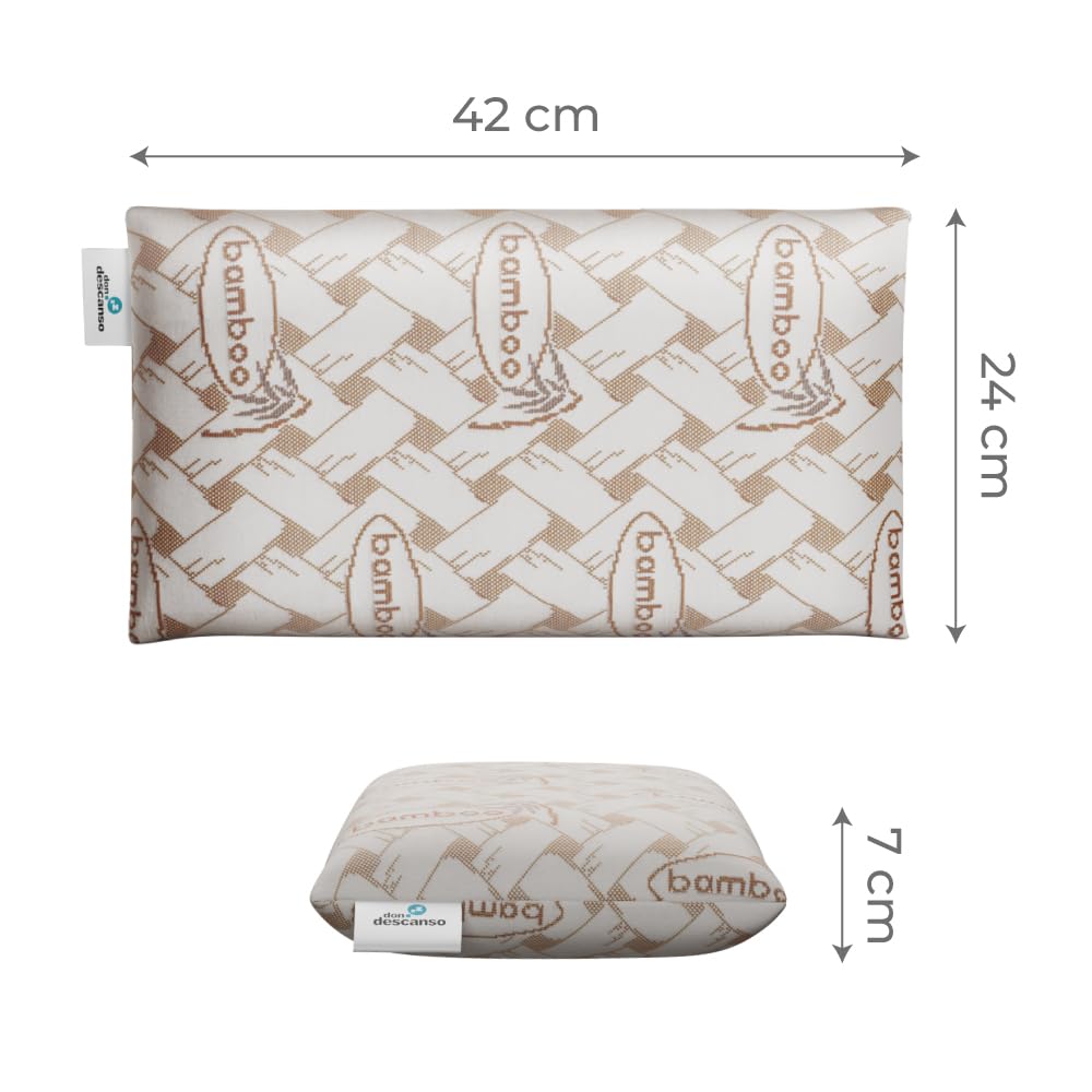 Don Descanso - Pack 2 Almohadas de Viaje Viscoelásticas Bamboo (42 x 24cm), Ergonómicas y Transpirables. Ideal para Coche y Avión, Alivia la Fatiga, Apoyo de Cabeza y Cuello. Fabricadas en España