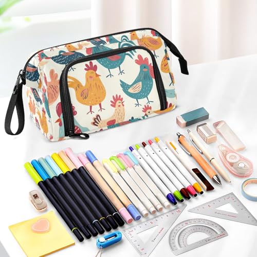 Image of Big Capacity Pencil Case,Colorful Cute Chicken Pen Bag Pouch Holder Stationery Bag School College Office Organizer for Teen Adults Student