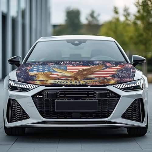 Image of Eagle Car Hood Cover Stretch Car Hood Cover Wrap Patriotic Car Bonnet Banner 250th Years USA Automotive Hood Covers 4th of July Car Sedans Accessory Decorative
