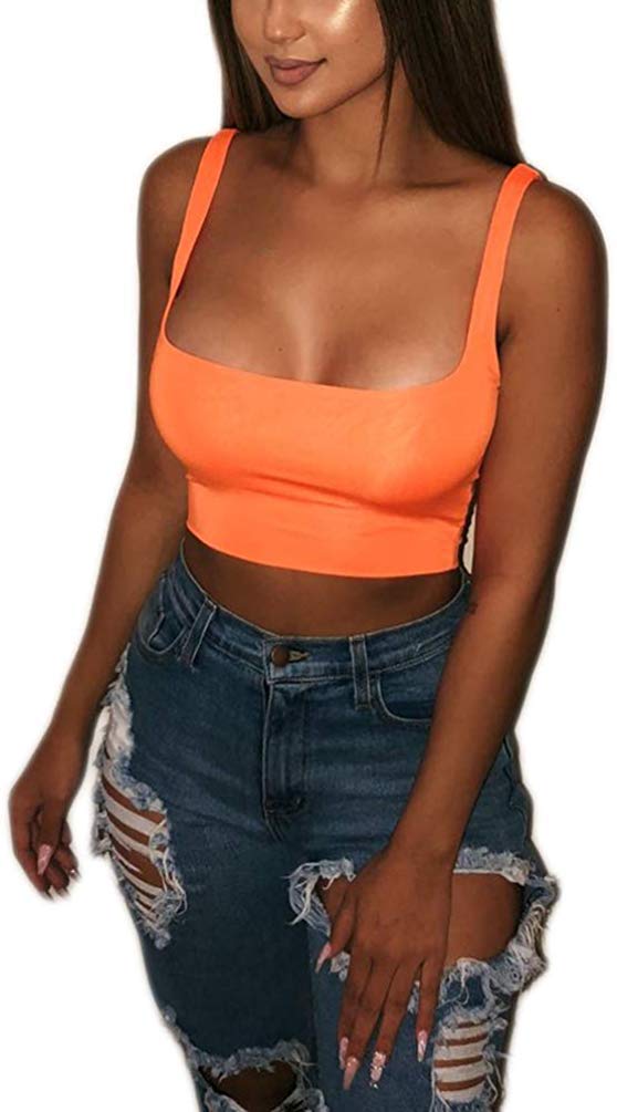 Loalirando Crop Top Sexy Mujer Camisola Básica de Verano Top Camiseta sin Manga de Color Sólido Chaleco de Tirantes con Cuello en U Túnica de Adolescente Mujer para Fiesta Club Bar Noche