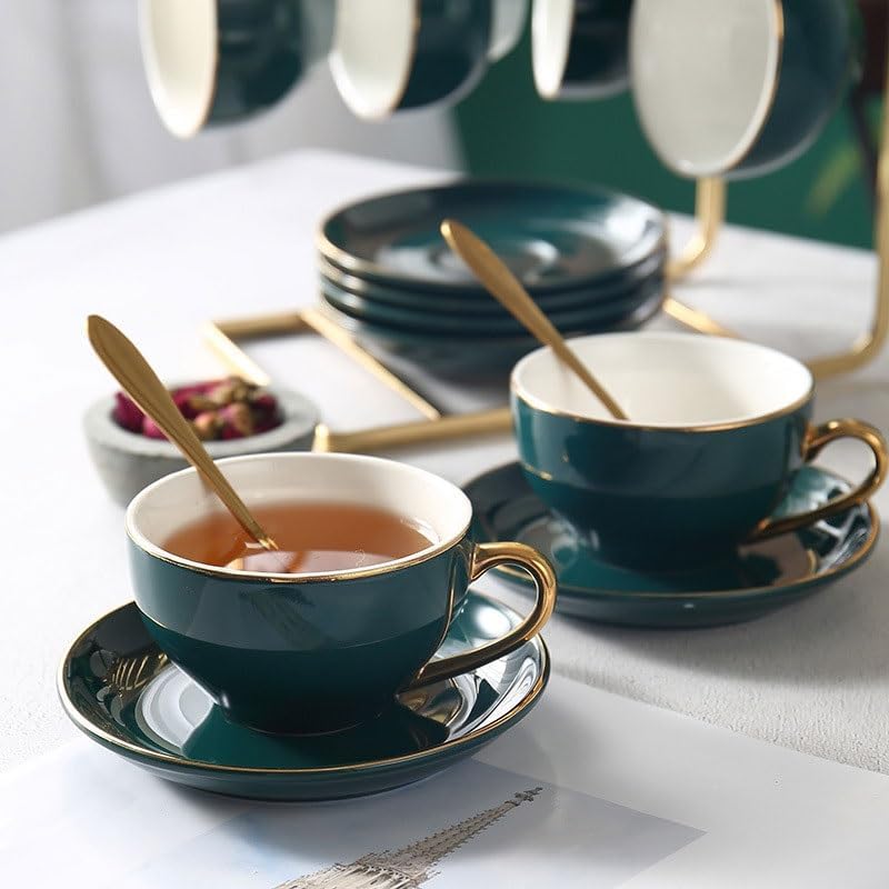 Green Ceramic Heated Fruit Tea Cups Family Gathering Afternoon Coffee Cup Set