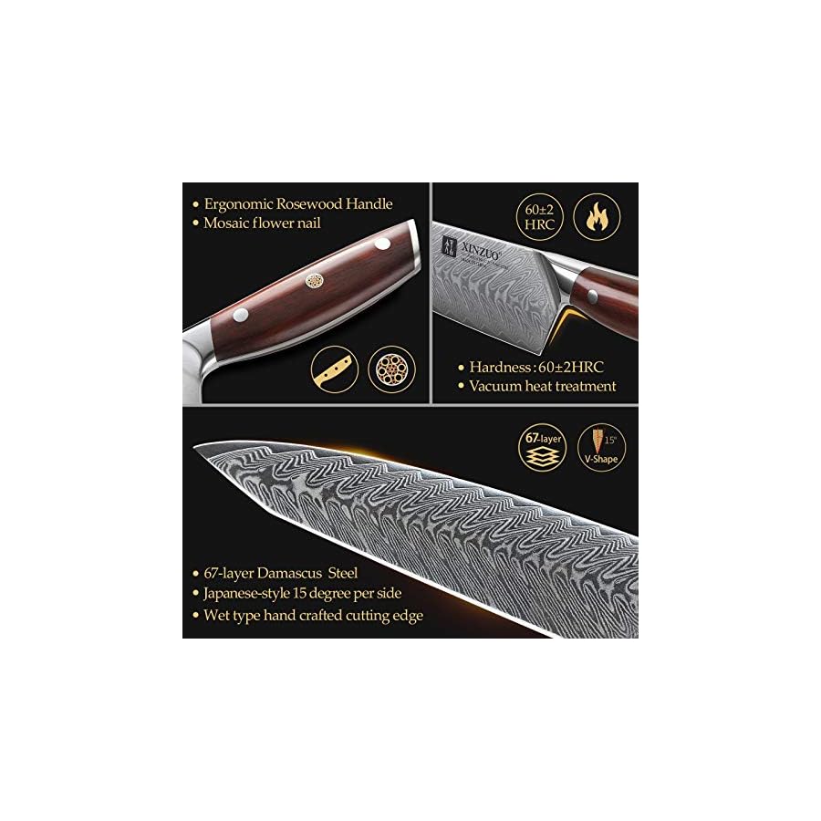 XINZUO-Damascus-15-pc-Kitchen-Knife-Set-with-Acacia-Wood-Knife-Block-67-Layers-Damascus-Steel-Sharp-Professional-Cooking-Knife-Set-Multifunctional-Kitchen-Shears-and-Honing-Steel-Rosewood-Handle XINZUO Damascus 15-pc Kitchen Knife Set with Acacia Wood Knife Block, 67 Layers Damascus Steel Sharp Professional Cooking Knife Set -Multifunctional Kitchen Shears and Honing Steel -Rosewood Handle