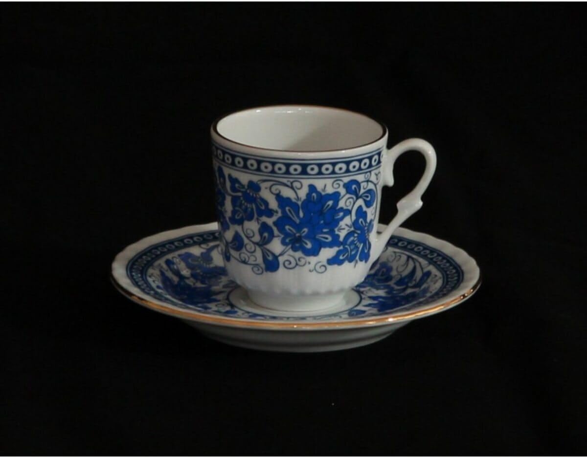 SODEF Coffee Set 6 Piece Handmade Porcelain Turkish Coffee Set 2.7 fl oz Cups for 6 People