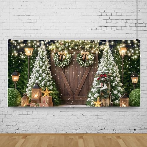 Leowefowa 20x10ft Christmas Backdrop Christmas Tree Rustic Wood Barn Door House Interior Photography Background Winter Snow Pine Tree Newborn Kids Families Xmas Party Decors Photo Shoots Studio Props by Leowefowa - Image 3