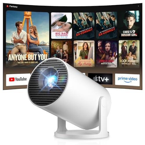 Salange miniprojektor, 4K stöder smart projektor Android, videoprojektor bärbar med WiFi 6 och Bluetooth 5.2 biltangentbord, liten mobiltelefonprojektor hemmabio utomhus, 180° vridbar kompatibel, vit